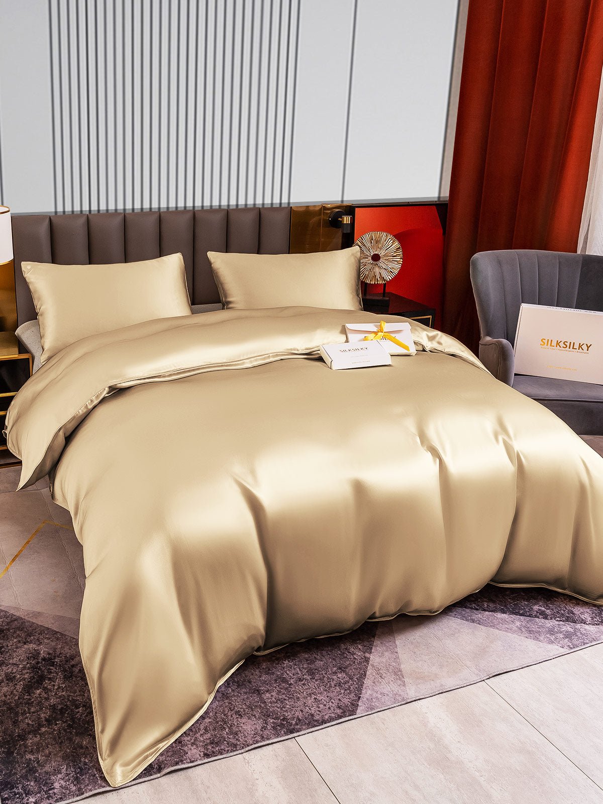 SilkSilky US 22Momme Pure Silk Bedding Set Beige 004