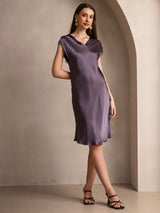 [Purple Gray] SilkSilky  Cap Sleeve V Neck Nightgown 001