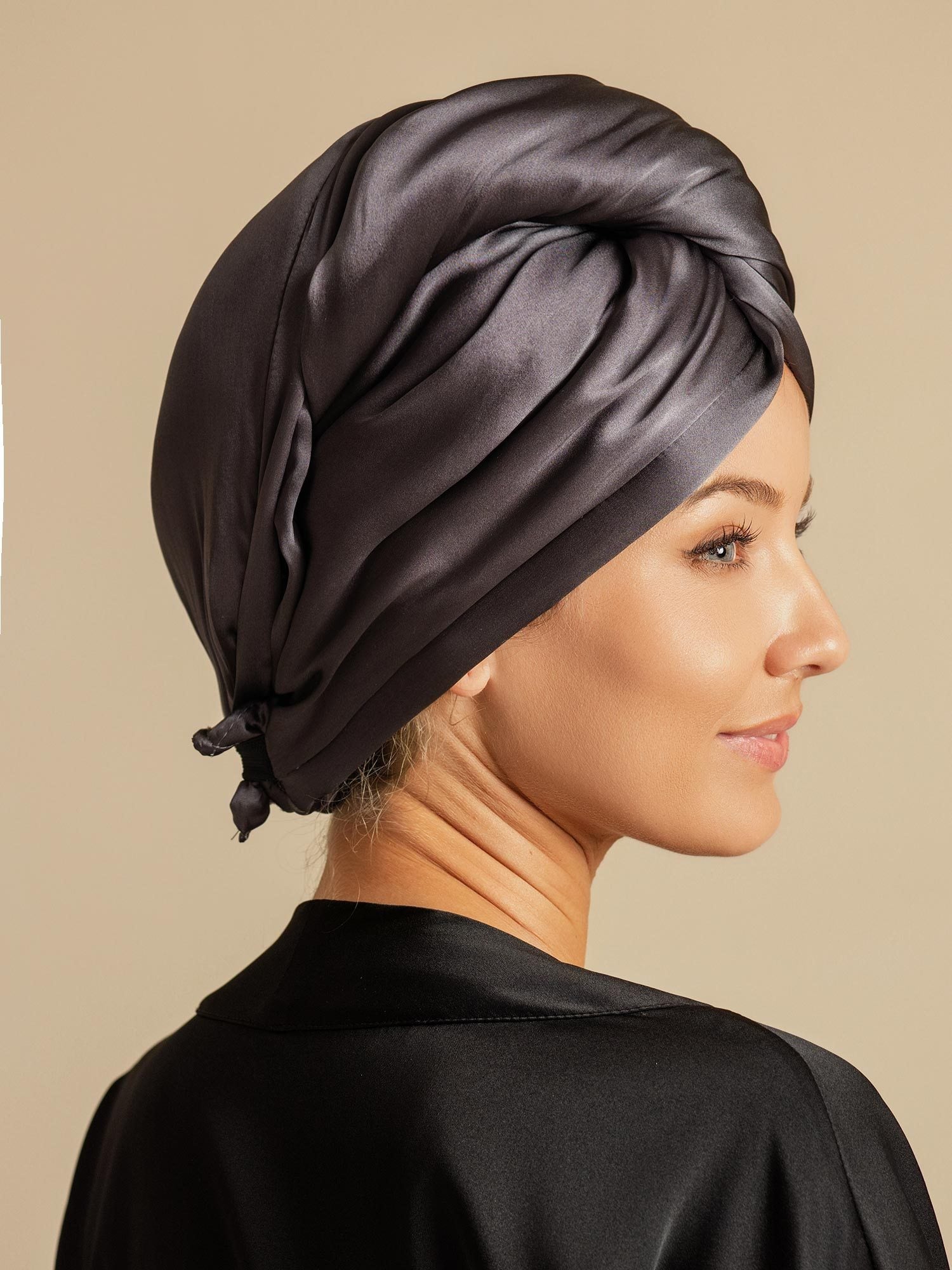 [Dark Gray] SilkSilky  Pure Silk Wrap Hair Towel Wrap 004,