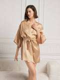 SilkSilky Pure Silk 3/4 Sleeve V Neck Women's Robe Champagne 004