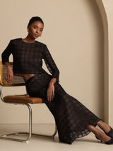 [Black] SilkSilky  Pure Silk Long Sleeve Round Neck Women''s Outfit Sets 006