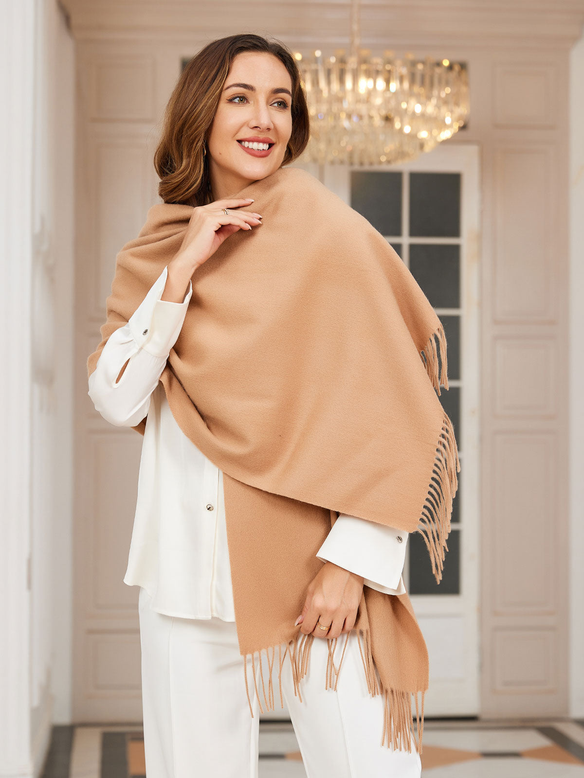 [Tan] SilkSilky  Wool Scarf 001