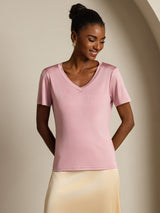 [Pale Mauve] SilkSilky  Short Sleeve V Neck Women's T-Shirt 003