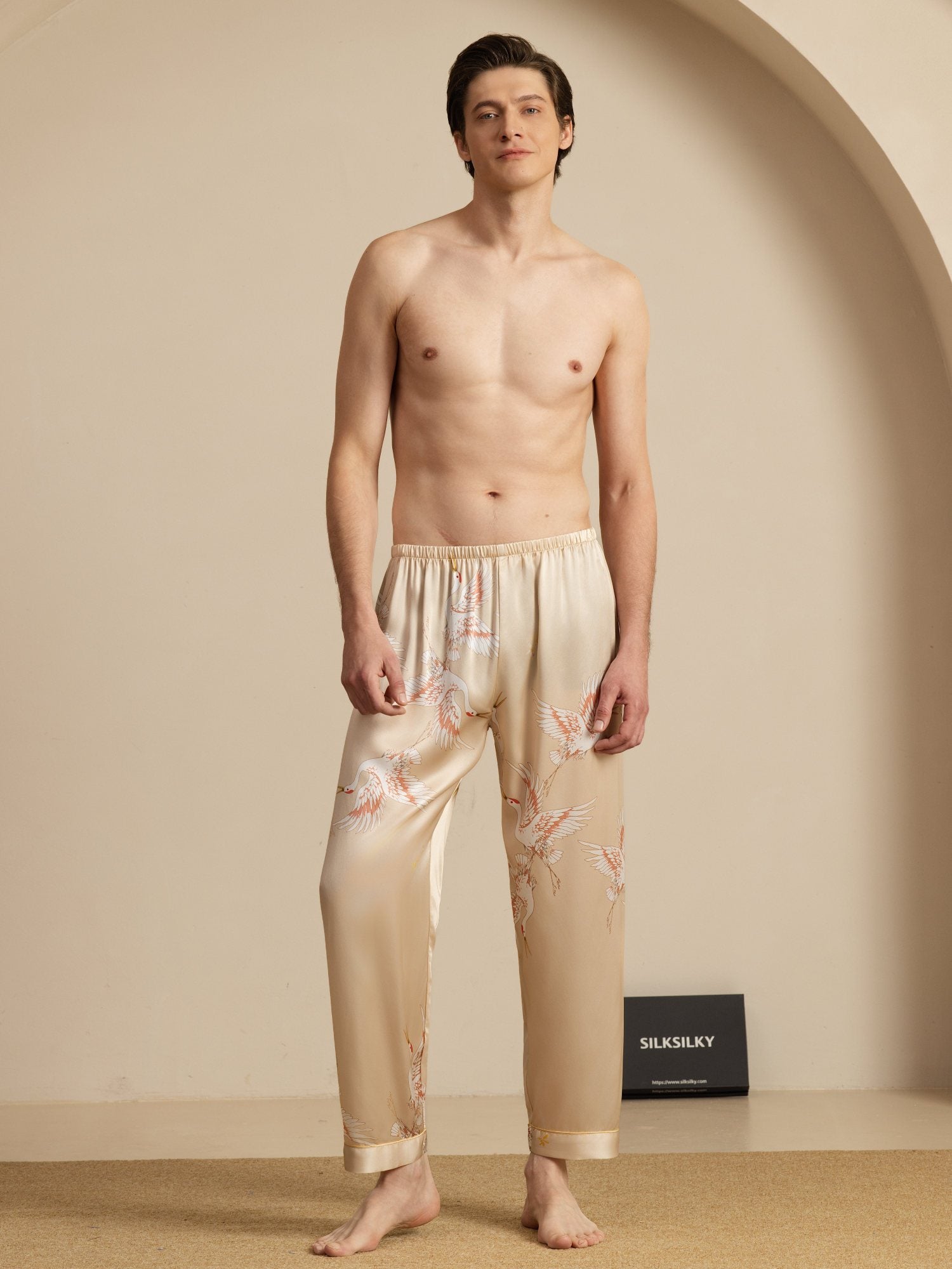 [Champagne] SilkSilky 19Momme Mens Sleep Bottoms 005