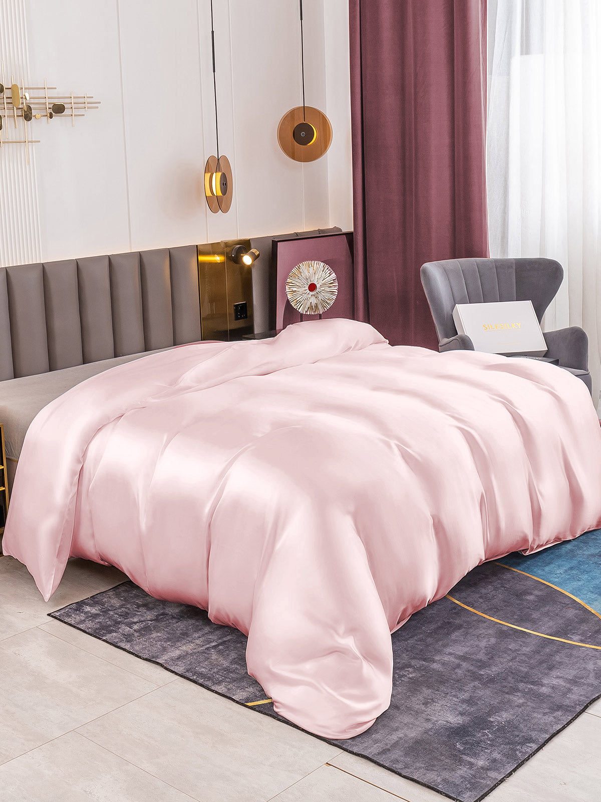 SilkSilky US 19Momme Pure Silk Duvet Cover Pink 001