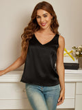 SilkSilky US Pure Silk Sleeveless V Neck Camisole Top Black 006