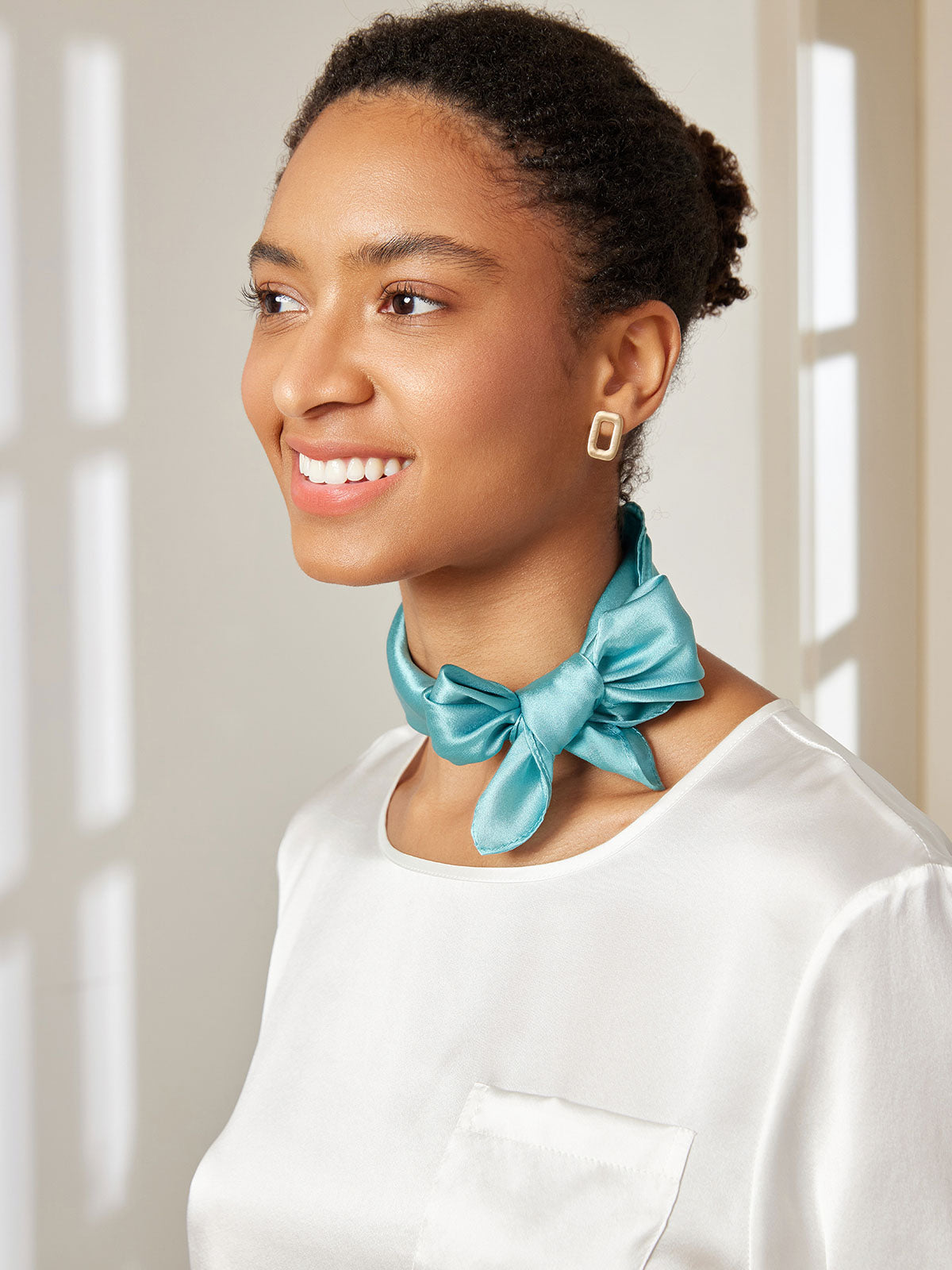[Teal] SilkSilky  Pure Silk Scarf 003