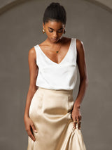 [Champagne] SilkSilky  19Momme Stretch Silk Charmeuse Skirt 004