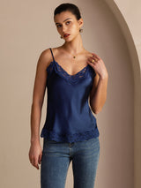 [Dark Blue] SilkSilky Spaghetti Strap V Neck Camisole Top 004