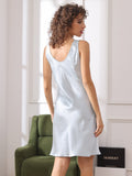 SilkSilky US Pure Silk Sleeveless Round Neck Nightgown LightBlue 002