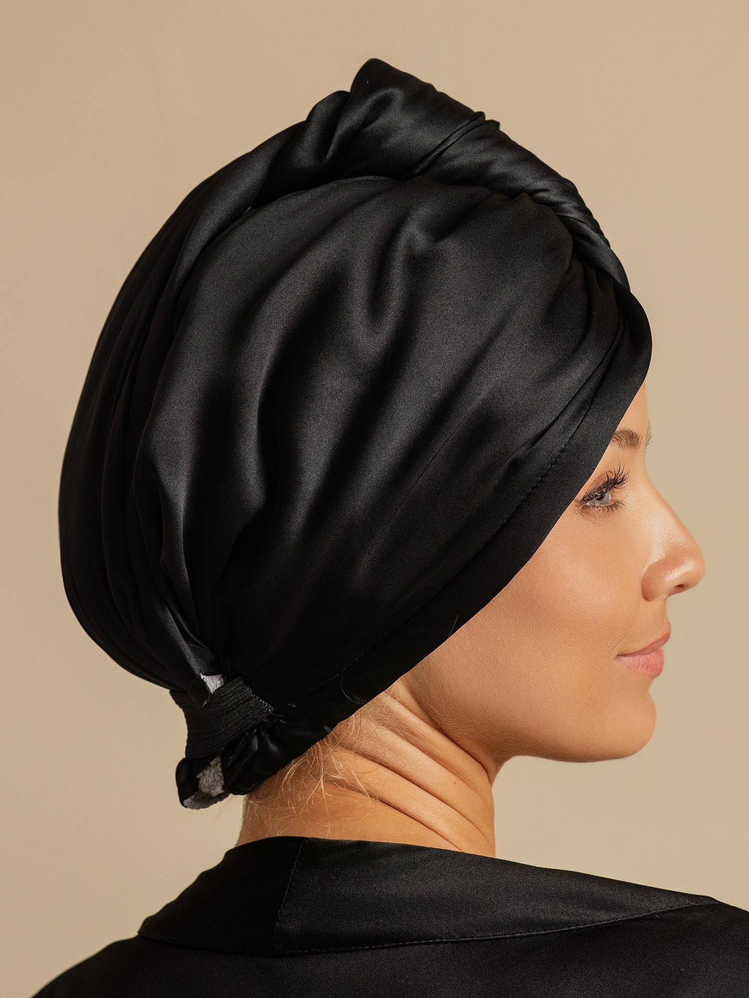 [Black] SilkSilky  Pure Silk Wrap Hair Towel Wrap 002,