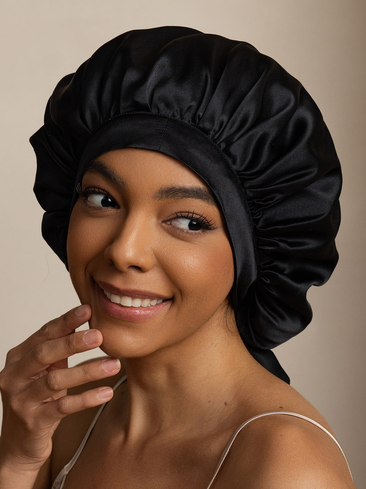 [Black] SilkSilky  Pure Silk Sleep Cap 003