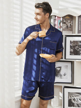 [Dark Blue] SilkSilky  Short Sleeve Notch Collar Men's Pajamas 001