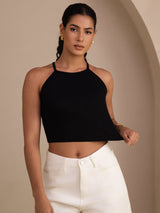 [Black] SilkSilky Sleeveless Crew Neck Camisole Top 004