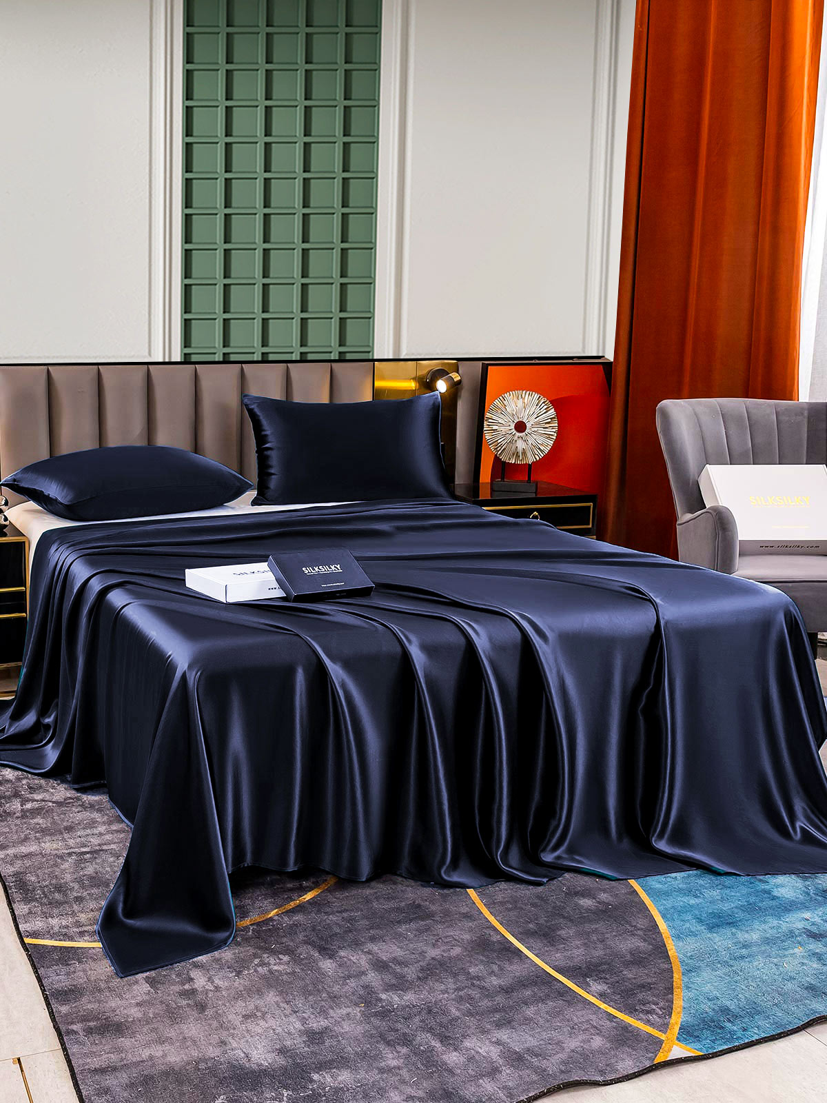 [Dark Blue] SilkSilky  25Momme Pure Silk Bedding Set 003