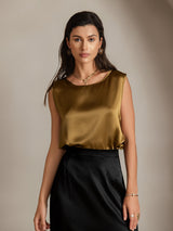 [Brown] SilkSilky  Sleeveless Round Neck Camisole Top 003
