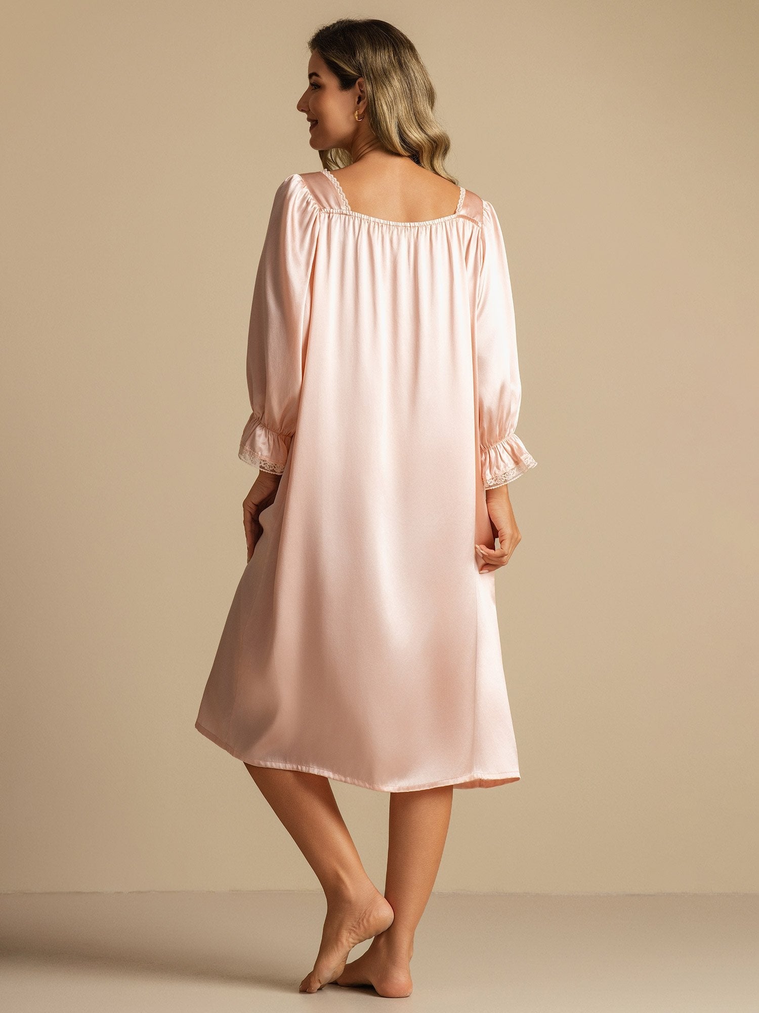 [LightPink] SilkSilky Pure Silk Square Neck Nightgown 002