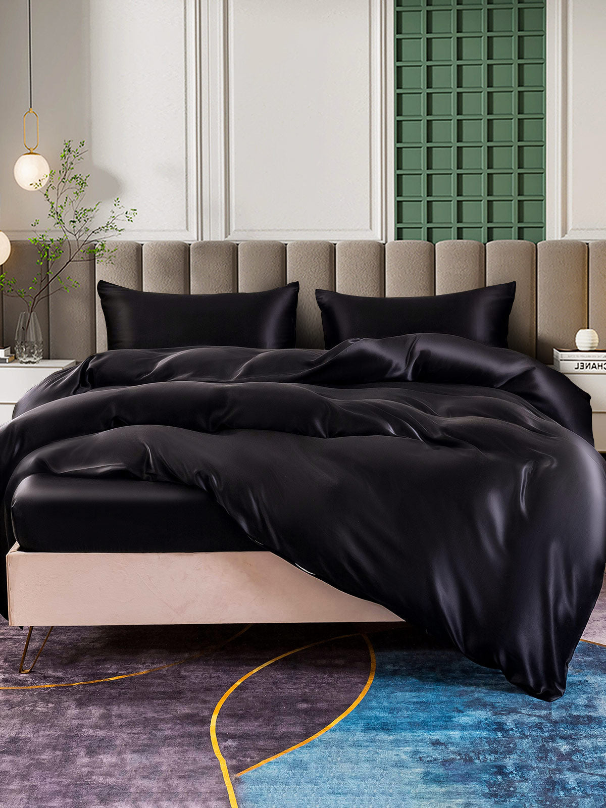 SilkSilky US 25Momme Pure Silk Bedding Set Black 004