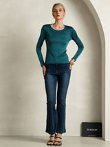 [Posy Green] SilkSilky  Silk Jersey Long Sleeve Round Neck Women's T-Shirt 005