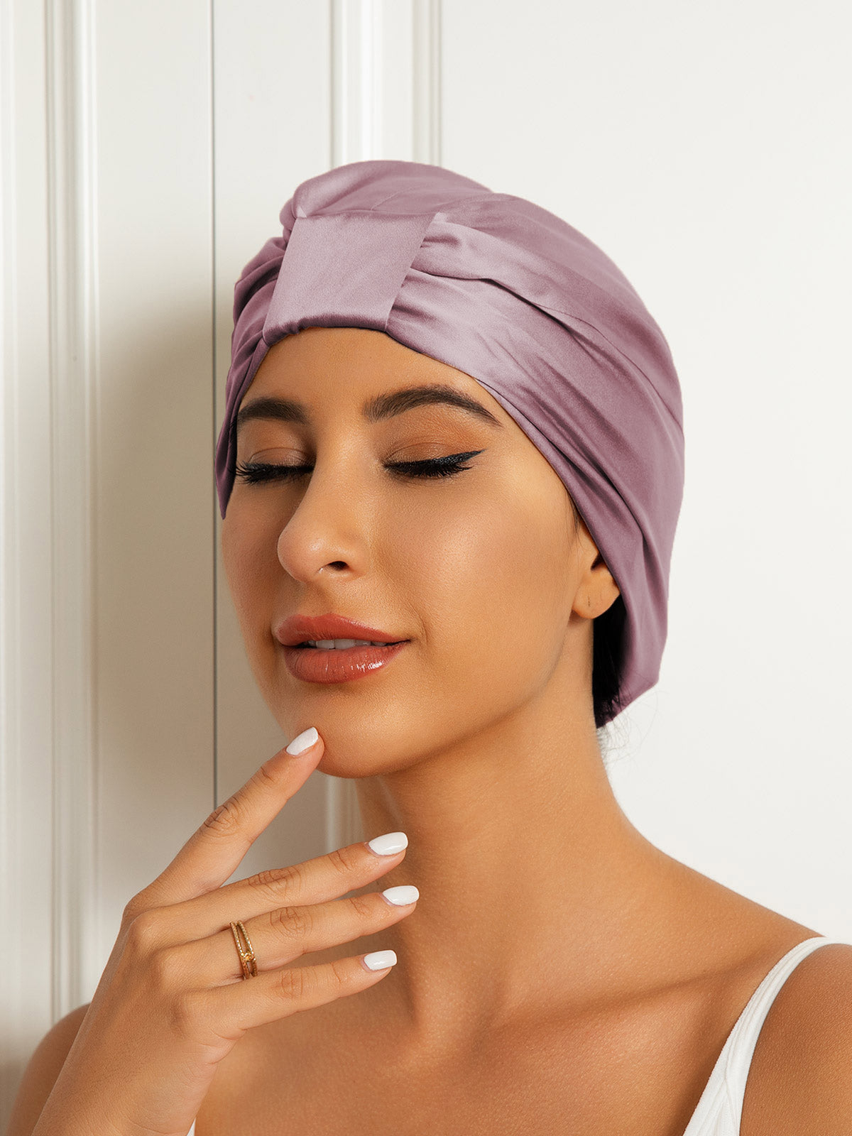 SilkSilky  Pure Silk Sleep Cap PaleMauve 002