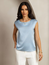 [Grayish Blue] SilkSilky  Cap Sleeve Round Neck Women's T-Shirt 001