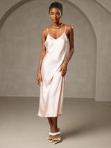 [Pink] SilkSilky  Spaghetti Strap V Neck Dress 004