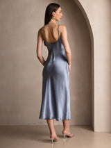 [Grayish Blue] SilkSilky  Spaghetti Strap V Neck Dress 002