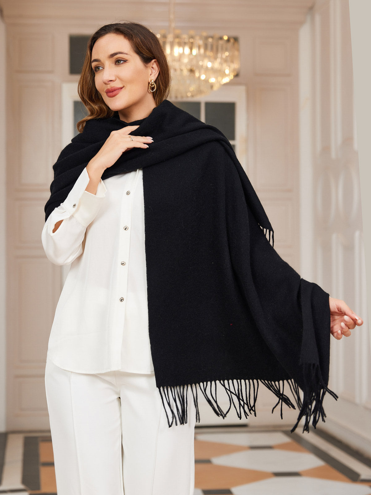 [Black] SilkSilky  Wool Scarf 004