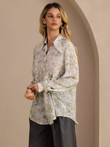 [Sage Blossom] SilkSilky Long Sleeve Lapel Collar Blouse 004