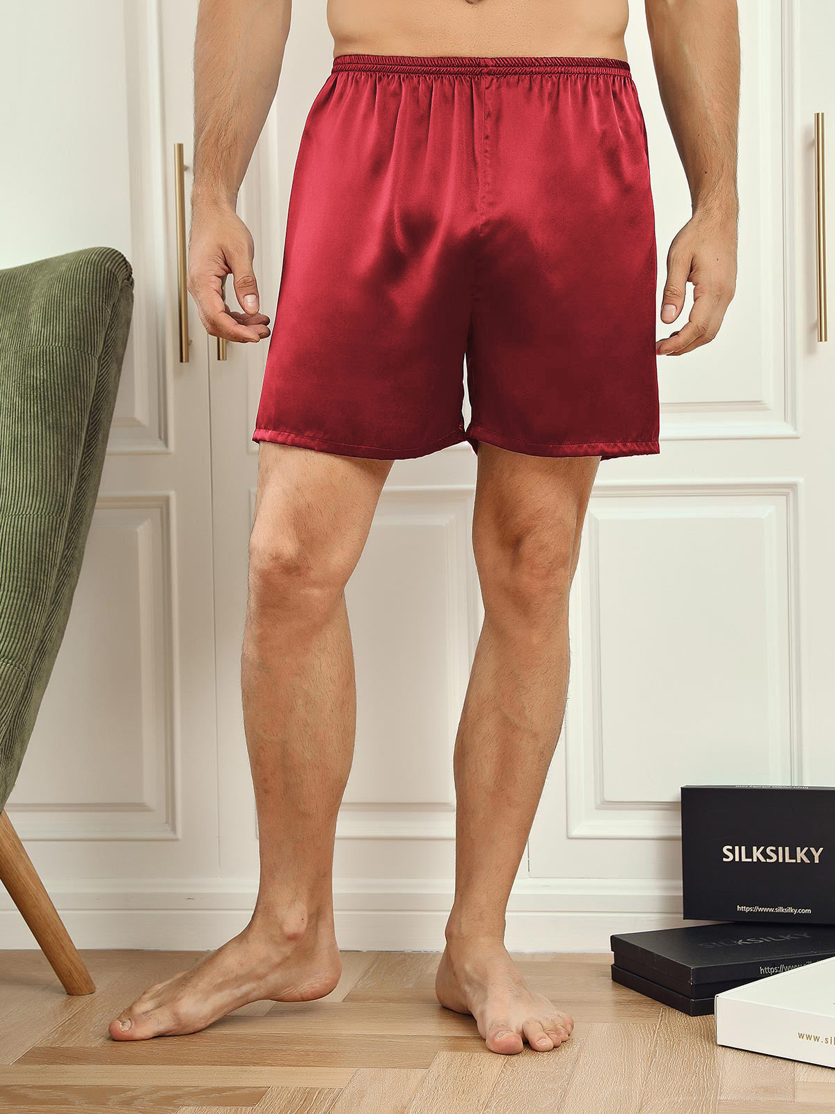 [Wine] SilkSilky  19Momme Pure Silk Mens Sleep Bottoms 001