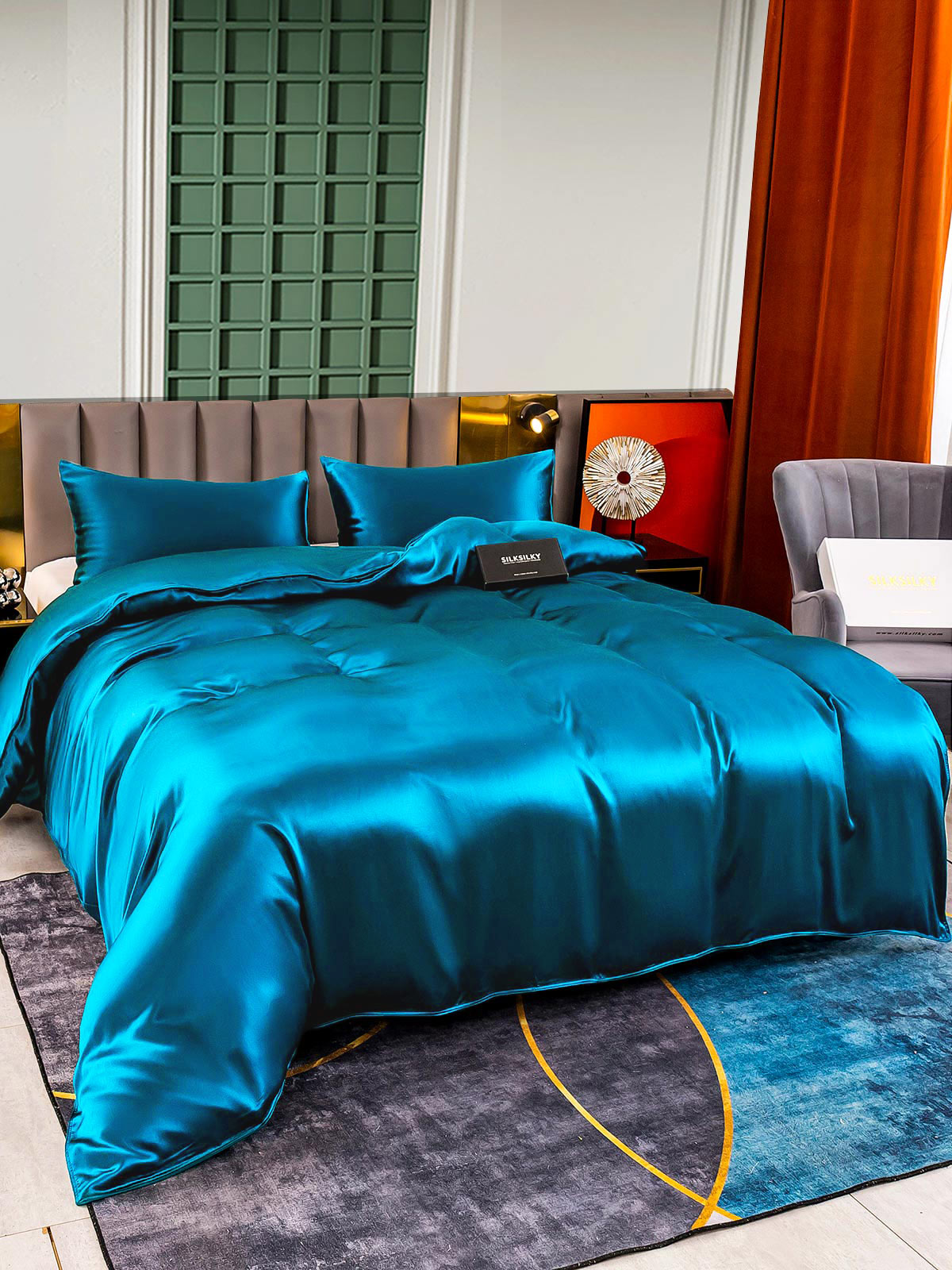 [Teal] SilkSilky  25Momme Pure Silk Bedding Set 004
