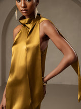 [Brown] SilkSilky  Sleeveless Tie Neck Dress 003
