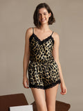 SilkSilky Pure Silk V Neck Camisole Set Leopard 003