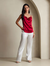 [Wine] SilkSilky  Spaghetti Strap Cowl Neck Camisole Top 008