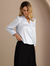 [Light Blue] SilkSilky Long Sleeve Wrap Women's Blouse 003