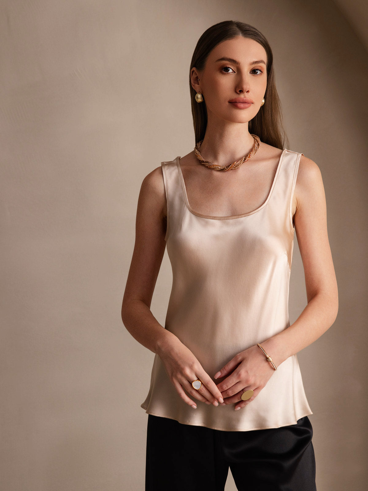 [Champagne] SilkSilky  Pure Silk Wrap Camisole Top 003