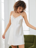 SilkSilky US Pure Silk Sleeveless V Neck Nightgown White 001