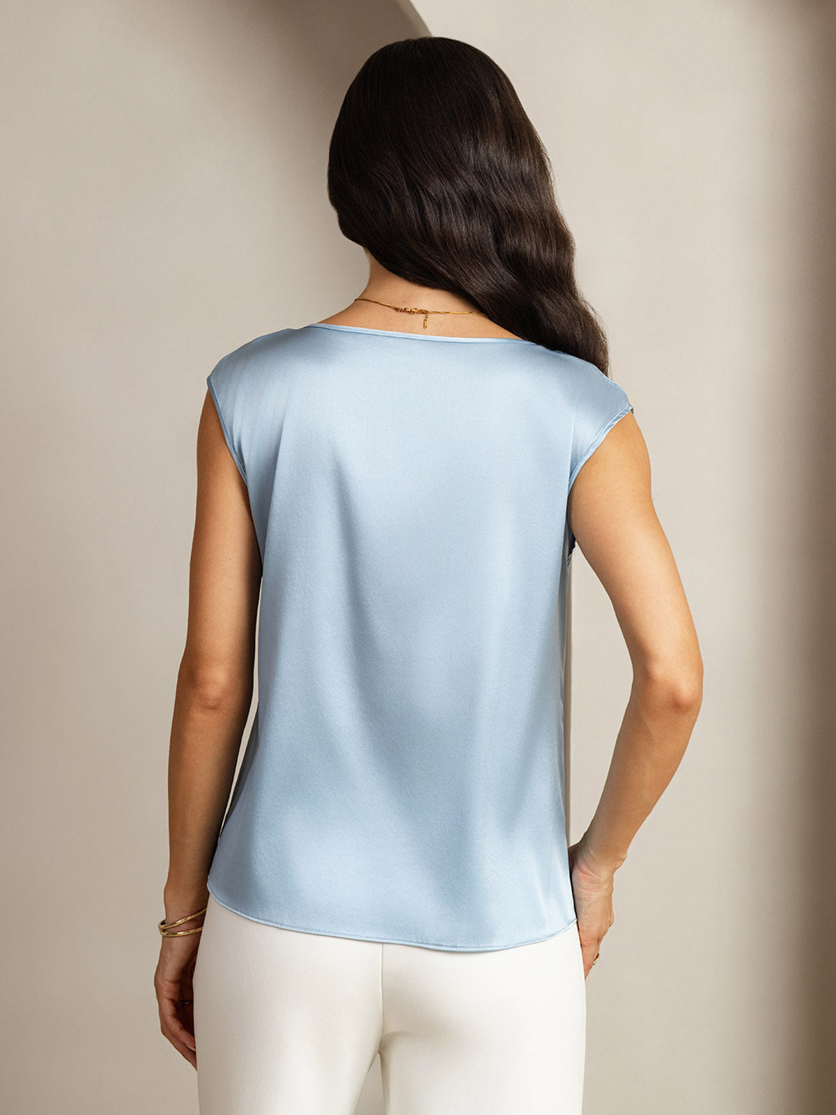 [Grayish Blue] SilkSilky  19Momme Silk Round Neck Women's T-Shirt 002