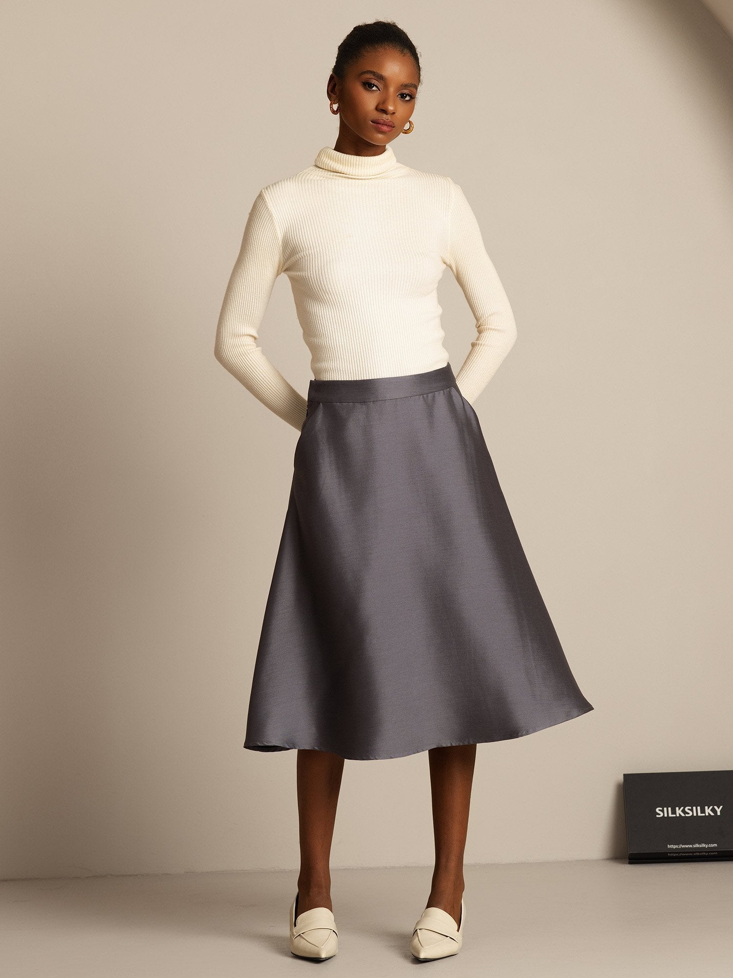 [Gray] SilkSilky  32Momme Silk Skirt 008,