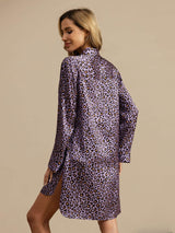 [Purple Leopard] SilkSilky  Long Sleeve Notch Collar Nightshirt 002
