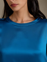 [Teal] SilkSilky 3/4 Sleeve Round Neck Dress 004