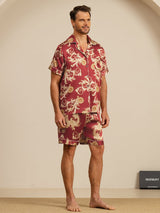 [Wine Dragon] SilkSilky  Short Sleeve Notch Collar Men's Pajamas 006