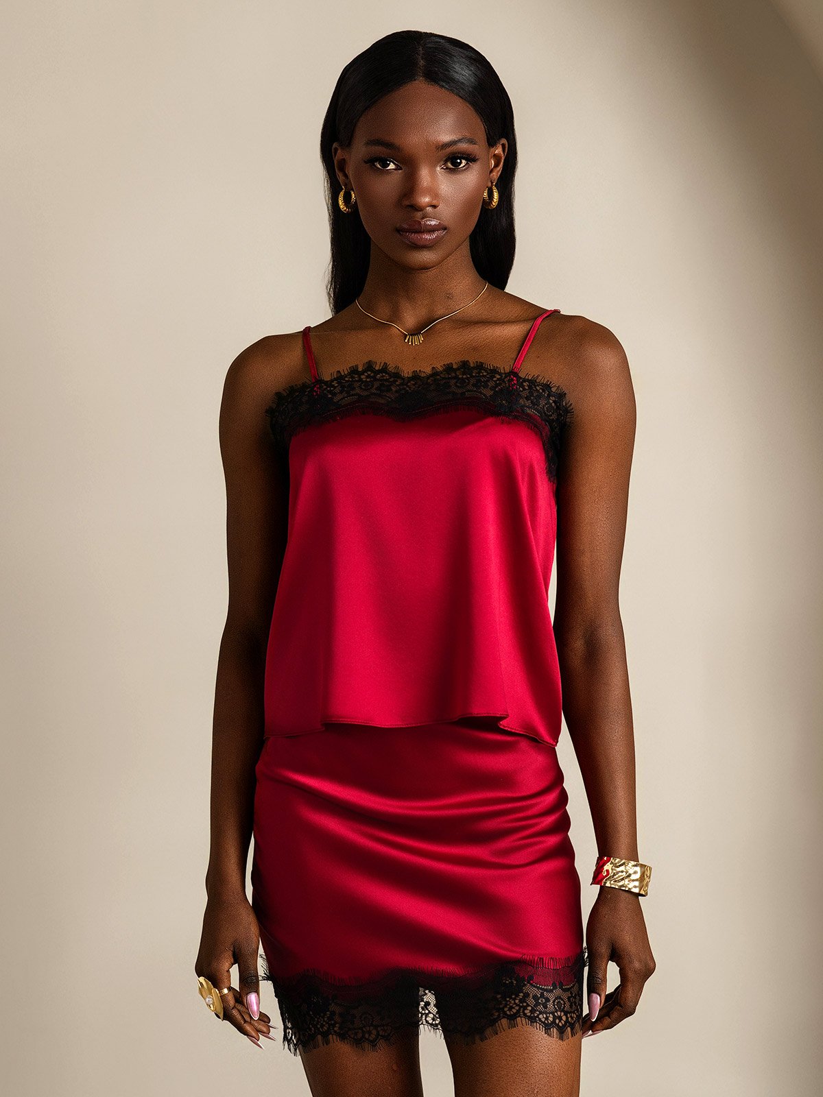 SilkSilky 19Momme Silk Camisole Set Wine 005