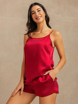 [Wine] SilkSilky  Spaghetti Strap Scoop Neck Camisole Set 006