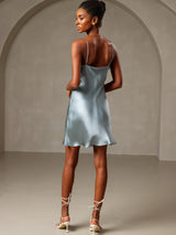 [Grayish Blue] SilkSilky  Spaghetti Strap Cowl Neck Dress 002