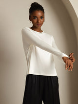 [White] SilkSilky  100% Silk Jersey Long Sleeve Crew Neck Women's T-Shirt 007