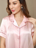 SilkSilky US Pure Silk Short Sleeve Lapel Women's Pajamas Pink 005