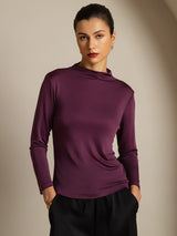 [Purple] SilkSilky  Pure Silk High Neck Women's T-Shirt 001