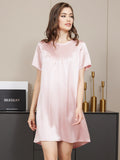 SilkSilky US Pure Silk Short Sleeve Round Neck Nightgown Pink 002