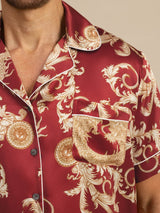 [Wine Dragon] SilkSilky  Short Sleeve Notch Collar Men's Pajamas 002